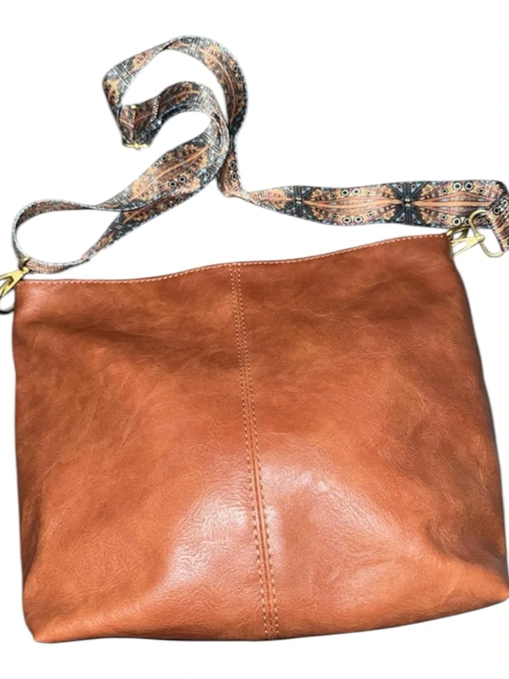Tan Hobo with‎ Patterned Blue-Brown Strap Hobo Crossbody